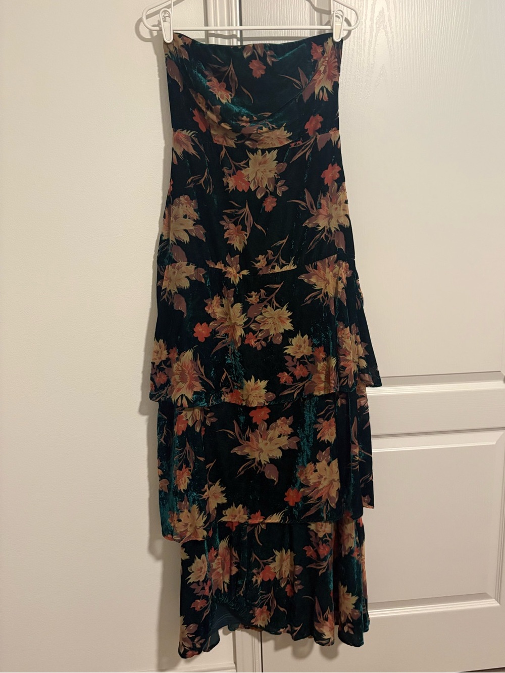 Lulu's Velvet Green Floral Tiered Maxi Dress - Picture 2 of 6